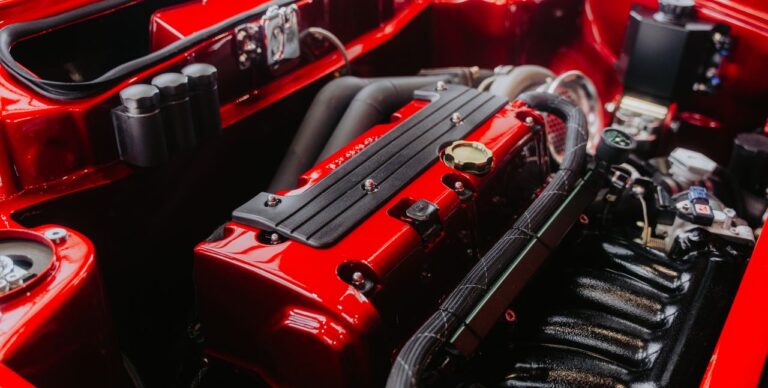 Detailed view of a high-performance engine showcasing its intricate components. splash auto zone